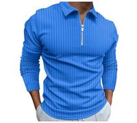 Polo A Maniche Lunghe Uomini Nuova Europa E Gli Stati Uniti A Righe Cerniera Camicia Revers Camicia Manica Lunga T-shirt E Inverno Affari Casual Giacca, Blu, L