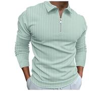 Polo A Maniche Lunghe Uomini Nuova Europa E Gli Stati Uniti A Righe Cerniera Camicia Revers Camicia Manica Lunga T-shirt E Inverno Affari Casual Giacca, Verde chiaro, L