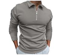 Polo A Maniche Lunghe Uomini Nuova Europa E Gli Stati Uniti A Righe Cerniera Camicia Revers Camicia Manica Lunga T-shirt E Inverno Affari Casual Giacca, grigio., L