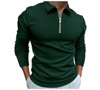 Polo A Maniche Lunghe Uomini Nuova Europa E Gli Stati Uniti A Righe Cerniera Camicia Revers Camicia Manica Lunga T-shirt E Inverno Affari Casual Giacca, Verde scuro, L