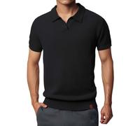 Polo a nido d'ape da uomo con colletto a maniche corte T-shirt da golf estiva slim fit T-shirt tinta unita 2025 Top da lavoro, Polo De Hombre Nera, L
