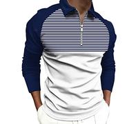 Polo a righe a maniche lunghe da uomo T-shirt con cerniera a quarto con colletto con cerniera Camicia a blocchi di colore Slim Fit Pullover Top, Bianco Manica Lunga Polo Per Uomo, M