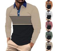 Polo a righe a maniche lunghe per gli uomini camicia button down camicia a contrasto blocchi di colore magliette casual camicette top alla moda, Z01-White Polo Uomo, XL