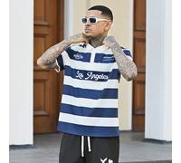 Polo a righe blu e bianche semplice, con lettera universitaria, adatta per la scuola, le uscite e come regalo per gli amici L,M,S,XL,XS,XXLLettere,A strisceTessuto in maglia