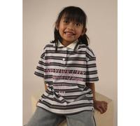 Polo a righe per ragazze con colletto bianco e patta con bottoni, edizione limitata New York City, manica corta, adatta per casual e vacanze 6Y,7Y,4Y,5YA striscePoliestere