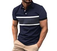 Polo a righe per uomo camicia da palestra moda blocchi di colore golf top manica corta button down atletica leggera tee, Z11-Navy Polo De Hombre, L