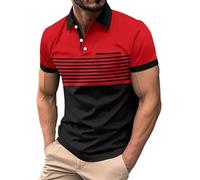 Polo a Tasca da Uomo Camicia a Maniche Corte Colore a Contrasto Collo a Quadri Chic ad Asciugatura Rapida di Grandi Dimensioni T-shirt da Lavoro Uniformi con Tasche (Navy, XL), rosso, 3XL