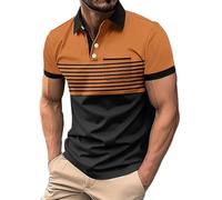 Polo a Tasca da Uomo Camicia a Maniche Corte Colore a Contrasto Collo a Quadri Chic ad Asciugatura Rapida di Grandi Dimensioni T-shirt da Lavoro Uniformi con Tasche (Navy, XL), arancione, 3XL