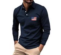 Polo casual a maniche lunghe da uomo alla moda con risvolto allentato bottoni top maglietta da uomo Henley Top per lavoro, lavoro, vacanze, passeggiate all'aperto, Blu scuro, L