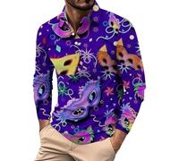 Polo casual a maniche lunghe da uomo con stampa 3D confortevole personalità alla moda versatile camicia a maniche lunghe casual per lavoro, vacanze, passeggiate all'aperto, rosa, XL
