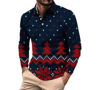 Polo casual a maniche lunghe da uomo primavera autunno inverno Natale stampa 3D confortevole personalità alla moda versatile casual pulsante stampato per lavoro vacanze all'aperto passeggiate, Marina