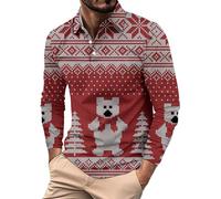 Polo casual da uomo tinta unita T-shirt da uomo primavera autunno inverno Natale stampa 3D confortevole personalità alla moda versatile casual pulsante stampato lungo per lavoro vacanze all'aperto