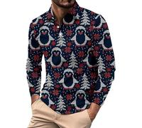 Polo casual da uomo tinta unita T-shirt da uomo primavera autunno inverno Natale stampa 3D confortevole personalità alla moda versatile casual pulsante stampato lungo per lavoro vacanze all'aperto