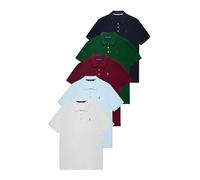 Polo Club Confezione da 5 Polo Manica Corta Bianco, Borgogna, Verde Bottiglia, Blu Ciel e Blu Scuro con Logo Ricamato Regular Fit