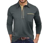Polo Cotone Uomo Manica Lunga Eleganti Scollo Misura Taschino Fitness sul Pantaloncini Piu Dinosauro Lacci Sera Scozia Pullover Primaverili Antivento Lettere Famt Patchwork Scollati