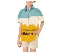 Polo da Bambino - Camicia da Bambino con Stampa di Lettere di Birra Adatta per l'uso Quotidiano Comoda Camicia Corte Adatta per Bambini dai 3 ai 13 Anni Ottima per Outfit (Yellow 6-7 Years)