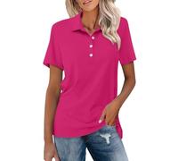 Polo da donna a maniche corte in cotone con bottoni Camicie a maniche corte da donna estive con colletto in giù casual T-shirt con scollo a V da donna Polo con scollo a V UPF 50+ Protezione solare