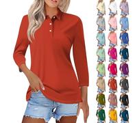 Polo da donna, a maniche lunghe, casual, top elegante, blusa basic, tinta unita, per golf, oversize, polo, per il tempo libero, moda, polo sportivo, per tennis, Rosa acceso., M