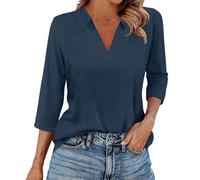 Polo da donna con maniche a 3/4 con risvolto e scollo a V, ampio, casual, da lavoro, classico, con colletto, magliette sportive, da golf, tennis, lavoro, camicette, elegante, estate, autunno, lavoro