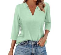 Polo da donna con maniche a 3/4 con risvolto e scollo a V, ampio, casual, da lavoro, classico, con colletto, magliette sportive, da golf, tennis, lavoro, camicette, elegante, estate, autunno, lavoro