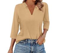 Polo da donna con risvolto con scollo a V a maniche corte a 3/4, magliette a tinta unita, casual, camicette sportive, golf, tennis, lavoro, vestibilità ampia, versatile, da salotto, allenamento