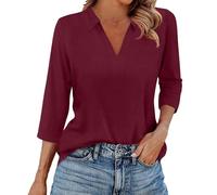 Polo da donna con risvolto con scollo a V a maniche corte a 3/4, magliette a tinta unita, casual, camicette sportive, golf, tennis, lavoro, vestibilità ampia, versatile, da salotto, allenamento