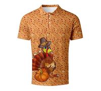 Polo da donna del Ringraziamento con motivo tacchino, divertente maglietta a maniche corte per il giorno del Ringraziamento | top festivo con stampa allover, Stil_n01 arancione, 4XL