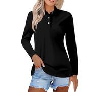 Polo da Donna in Cotone con Maniche Lunghe, Colletto con Risvolti, T-shirt Larga, Traspirante, Tinta Unita, Camicia in Lino, Top Estivo, Camicie Casual, Blusa Slim Fit, Top Sportivo, Tunica alla Moda