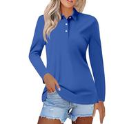 Polo da donna in cotone con risvolto a manica lunga, top sciolto traspirante, maglietta tinta unita, camicia in lino, estate, top casual, camicetta slim fit, top sportivo, tunica moda confortevole top