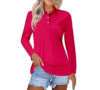 Polo da donna tinta unita autunno moda 2024 stretch traspirante manica lunga cotone piqué camicie da golf indoor outdoor palestra allenamento corsa attiva sport tennis t-shirt, Rosso, 4XL