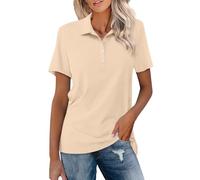 Polo da donna UK, polo da donna di alta qualità estiva a maniche corte con risvolto casual con bottoni a quarto di bottoni classici in cotone sport golf tennis t-shirt, Beige, L