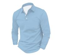 Polo da golf a maniche corte da uomo, stile classico e morbido, stile vintage, per lavoro e lavoro, azzurro, 3XL