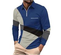 Polo da golf a maniche lunghe da uomo UK con zip a un quarto a righe camicia da golf elasticizzata a blocchi di colore sport atletica tennis tees, Z01-blu., 3XL