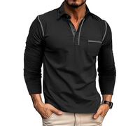 Polo da Golf Casual,Golf con Mezza Zip Cotone Traspirante Design a Righe/Blocchi di Colore Manica Lunga Multifunzionale Tasca Pratica Confort Ottimale per attività All'aperto