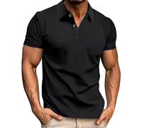 Polo da golf da uomo, a maniche corte, con bottoni, stile classico, morbido, vintage, lavoro professionale, Nero , XXL