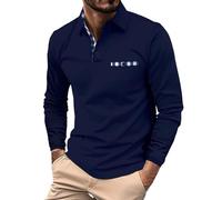 Polo da golf da uomo, a maniche lunghe, tinta unita, per lavoro, golf, tennis, palestra, allenamento, leggera, da corsa, sportiva, con 3 bottoni, Navy2, XXL