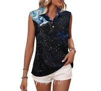 Polo da Golf Senza Maniche con Colletto e Motivo della Dea Oscura, Canotte Sportive e Bluse.