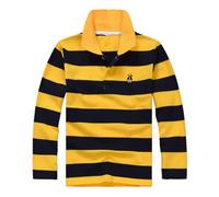 Polo da ragazzo, a maniche lunghe, a righe, per ragazze, a maniche lunghe, con colletto a risvolto, in cotone, casual, uniforme scolastica, per bambini, 3-14 anni, giallo., 10-11 Jahre