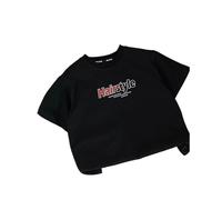 Polo da Ragazzo - Maglietta Estiva a Maniche Corte per Bambini alla Moda e Versatile con Stampa di Lettere a Forma di Ala Adatta per Outfit Casual in Stile Pullover (Black 3-4 Years)