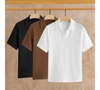 Polo da uomo, 3 confezioni a maniche corte, polo con colletto Johnny, polo con texture, top estivo con effetto stropicciato, estetica old money, maglietta a tinta unita con scollo a V L,M,S,XLColore u