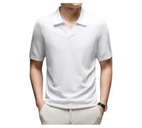 Polo da uomo a maniche corte a nido d'ape anti-odore di raffreddamento con colletto aperto a maniche corte casual tinta unita, bianco, XL