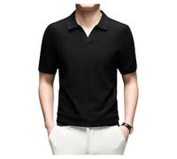 Polo da uomo a maniche corte a nido d'ape anti-odore di raffreddamento con colletto aperto a maniche corte casual tinta unita, Nero , 3XL