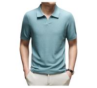 Polo da uomo a maniche corte a nido d'ape anti-odore di raffreddamento con colletto aperto a maniche corte casual tinta unita, Blu, L