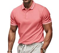 Polo da uomo a maniche corte ad asciugatura rapida camicia con colletto con bottoni magliette casual tinta unita classica prestazioni golf top, Polo De Hombre Z02 rosa acceso, L