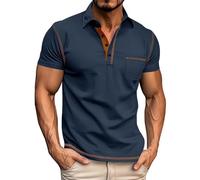 Polo da uomo a maniche corte, camicia da uomo con scollo a V a righe, comoda e traspirante, abbigliamento estivo, colore a contrasto, maglietta per lavoro tennis da golf casual regalo (grigio, XL