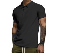Polo da uomo a maniche corte camicia tattica casual vestibilità classica tinta unita abbottonatura colletto top da golf prestazioni, Z21-nero, M
