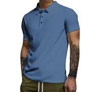 Polo da uomo a maniche corte camicia tattica casual vestibilità classica tinta unita abbottonatura colletto top da golf prestazioni, Z21-navy, 5XL