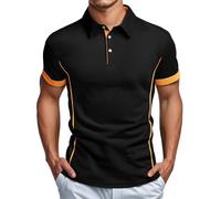 Polo da uomo a maniche corte camicia tattica casual vestibilità classica tinta unita abbottonatura colletto top da golf prestazioni, Z61-nero Polo De Hombre, L