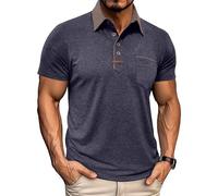 Polo da uomo, a maniche corte, con bottoni e colletto a contrasto, classico, materiale morbido per tutti i giorni e il lavoro, Blu marino, L
