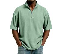 Polo da uomo a maniche corte con cerniera a un quarto e collo alto, felpa taglie forti pullover casual texture pullover maglione sciolto golf tee top, Verde chiaro, 4XL